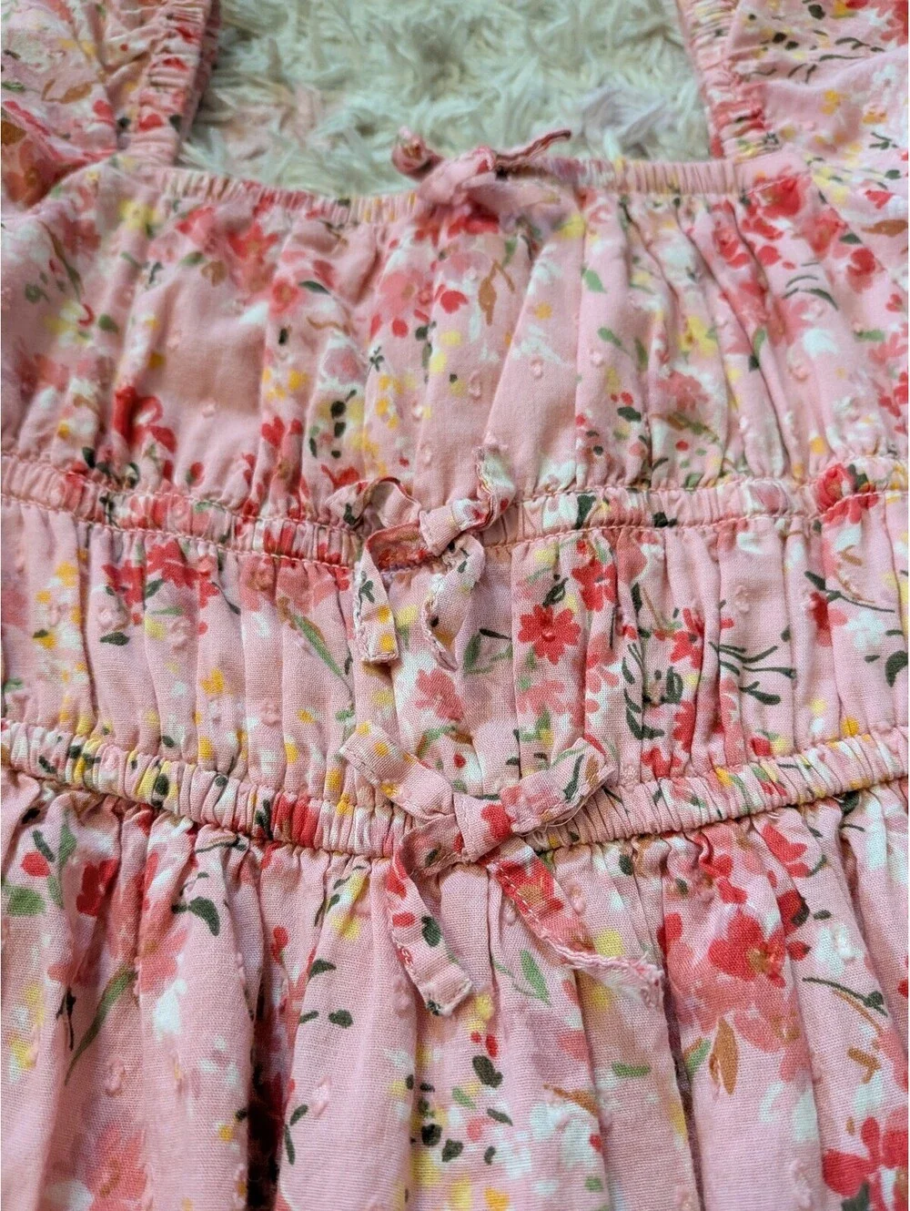 Gymboree Girl's 5T Pink Floral Puff Sleeve Cotton Dress Fit and Flare Spring